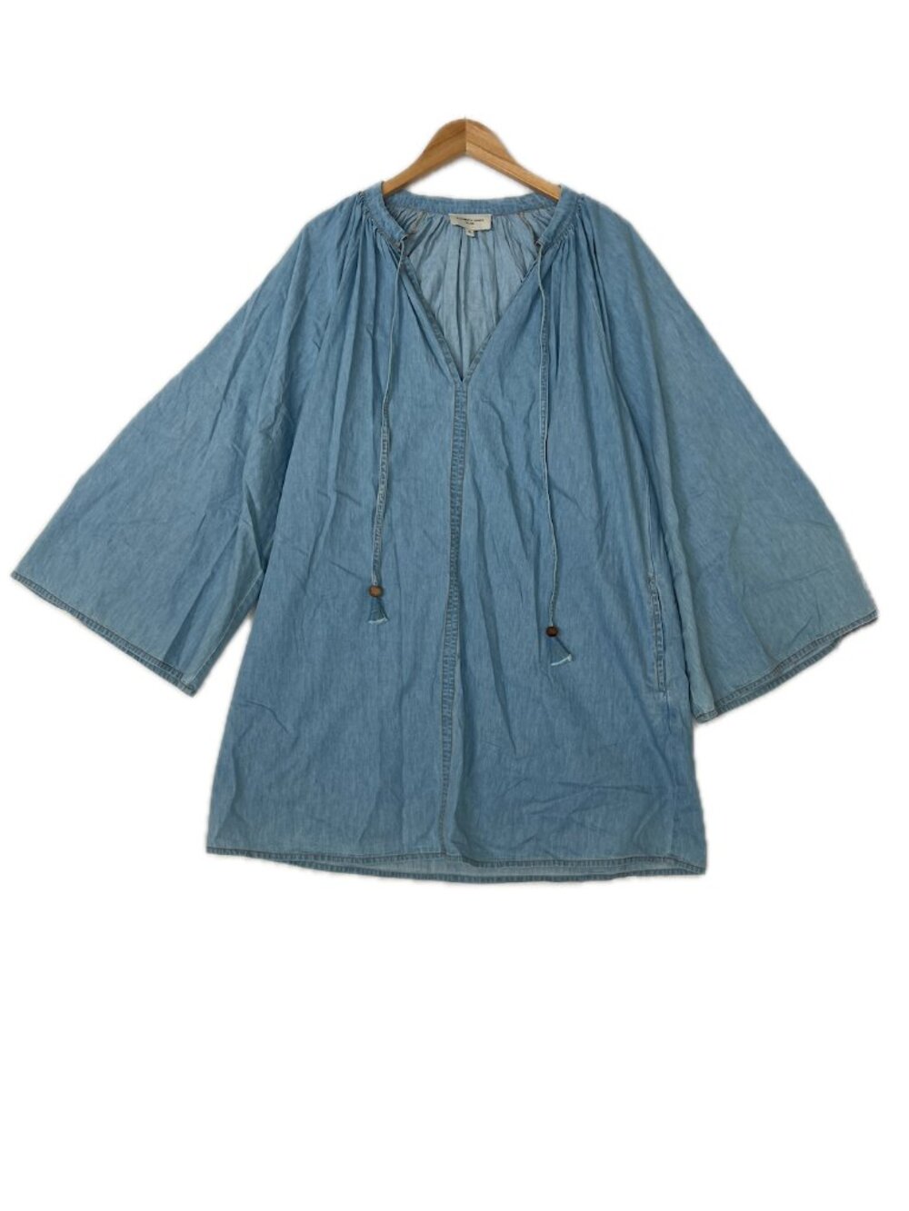 ElizabethJamestheLabel Chambray BellSleeve Tunic MiniDress Beaded Tie Boho sz S